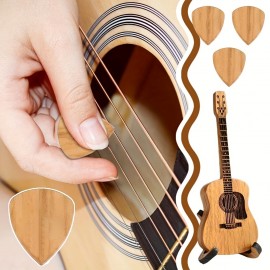 5PCS Unique Wooden Guitar Pick Box with Stand - Engraved Musician Plectrum Case for Acoustic Electric Bass Guitar Ukulele - Handcrafted Wooden Holder with Display Stand for Guitar Enthusiasts