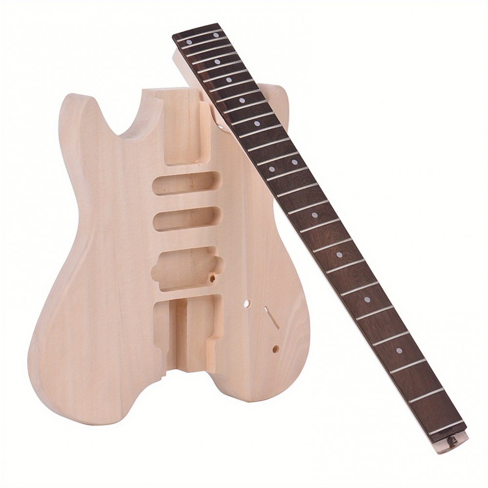 Lixada Unfinished DIY Electric Guitar Kit Basswood Body Rosewood Fingerboard Maple Neck Special Design Without Headstock