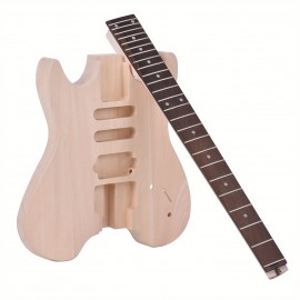 Lixada Unfinished DIY Electric Guitar Kit Basswood Body Rosewood Fingerboard Maple Neck Special Design Without Headstock