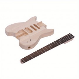 Lixada Unfinished DIY Electric Guitar Kit Basswood Body Rosewood Fingerboard Maple Neck Special Design Without Headstock