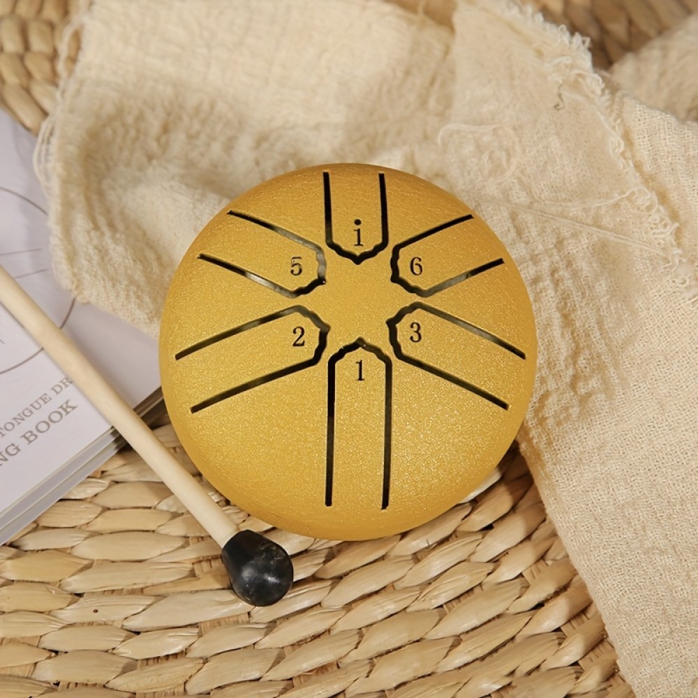 1 Pc Loving Mini 3 Inch Steel Tongue Drum, Hollow Drum, Carbon Steel Hand Drum, Percussion Instrument, Portable Mini Iron Drum, Send Drum Mallets, Music Book, Suitable For Beginners