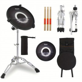 Complete Drum Practice Pad Kit with Snare Drum Simulator Backpack and Drumsticks - Includes Double- braced Tripods High- density Compressed Wood Pad and Chrome Plating Stent