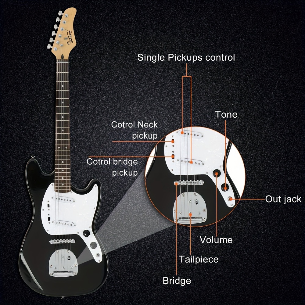   full size 6 string s s pickup gmf electric guitar with bag strap connector wrench tool black details 4