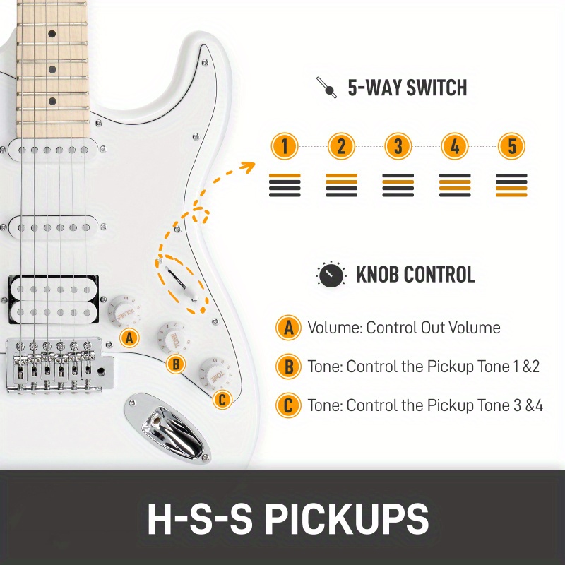   gst stylish h s s pickup electric guitar kit with 20w amp bag guitar strap white details 2