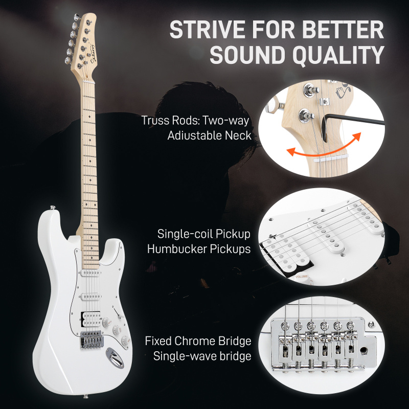   gst stylish h s s pickup electric guitar kit with 20w amp bag guitar strap white details 6