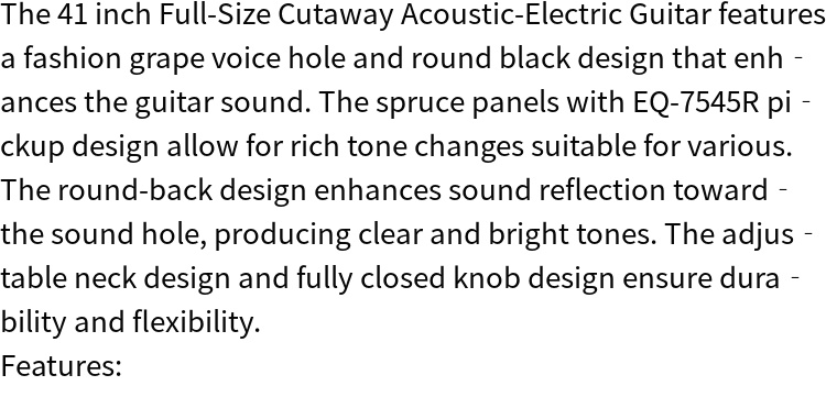 full size   acoustic electric guitar with grape voice hole spruce top round back sunset color 41 inch details 2