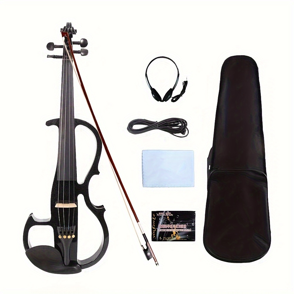   16inch electric viola solid wood with ebony viola fingerboard chin rest viola pegs viola case bow black silent   for professional or beginners to practice black details 0