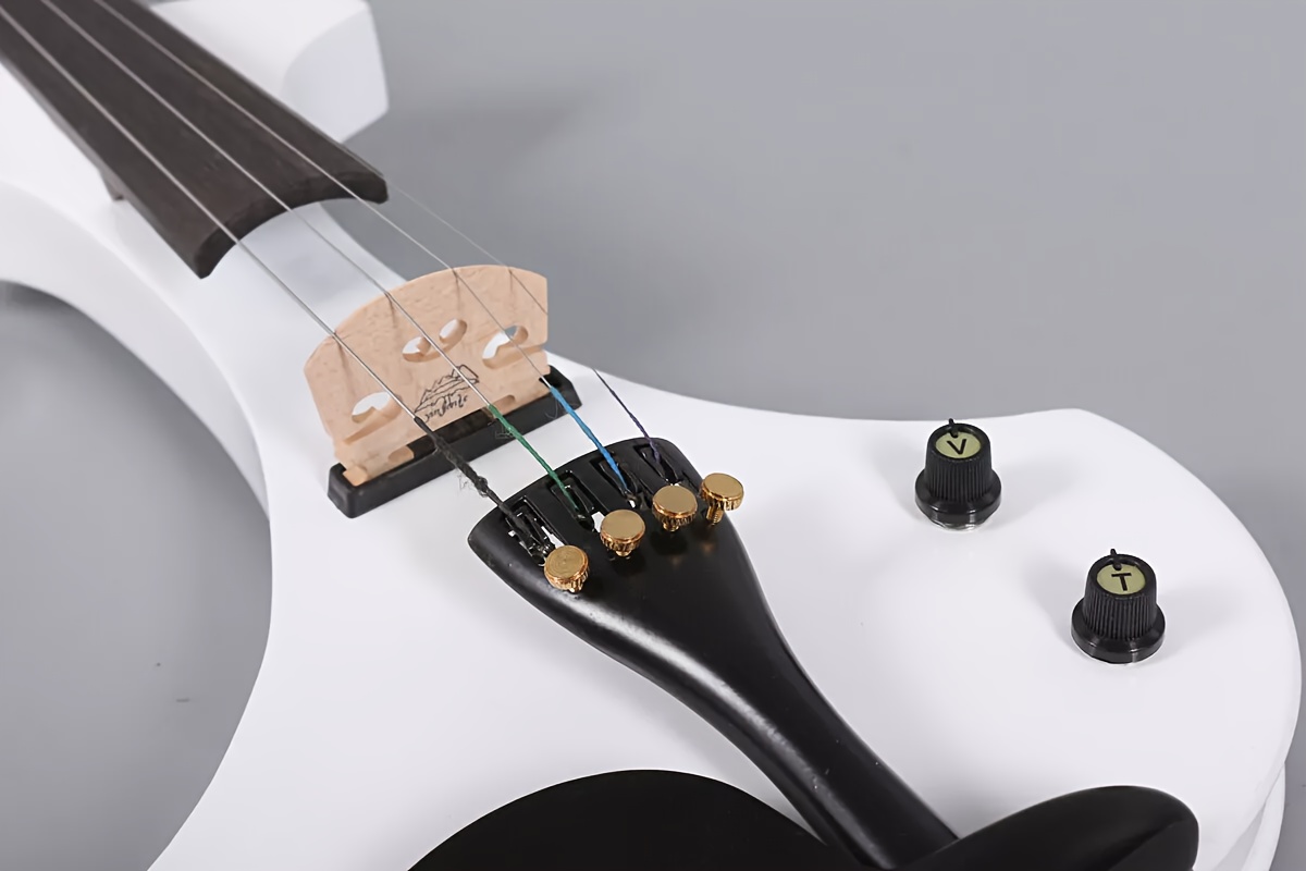   white 4 4 electric violin solid wood nice   case bow ebony fittings violin shoulder rest 1 4 jack cable you can connect to the most popular amp ebony fingerboard and pegs chin rest durable tailpiece details 2