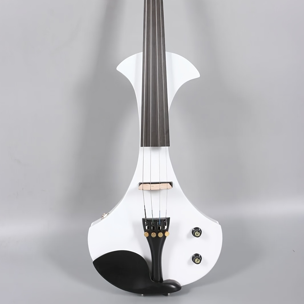   white 4 4 electric violin solid wood nice   case bow ebony fittings violin shoulder rest 1 4 jack cable you can connect to the most popular amp ebony fingerboard and pegs chin rest durable tailpiece details 5