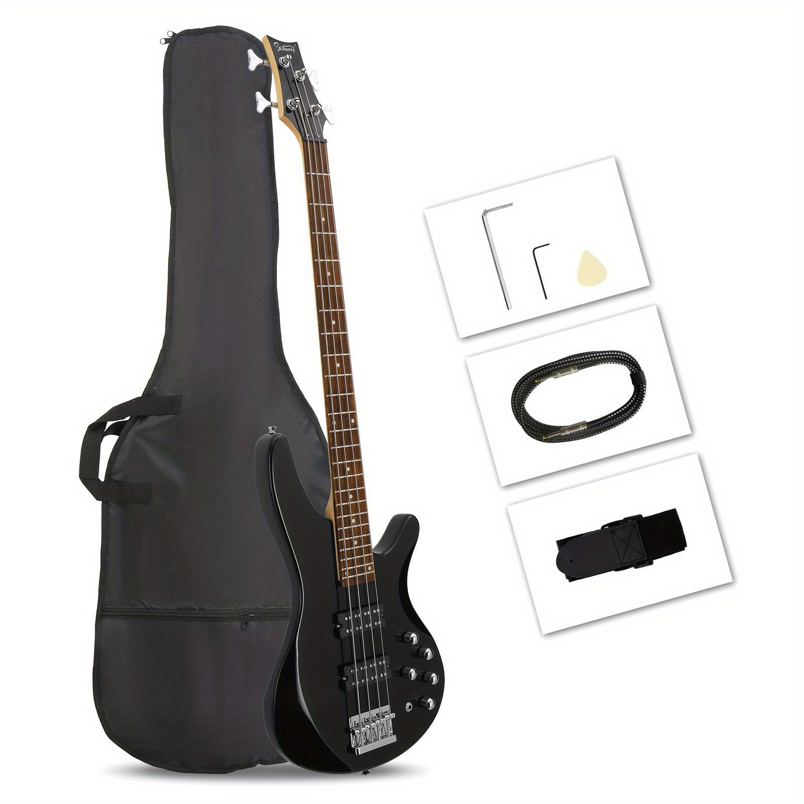 44 inch 4 string double pickup electric bass guitar bundle black details 1