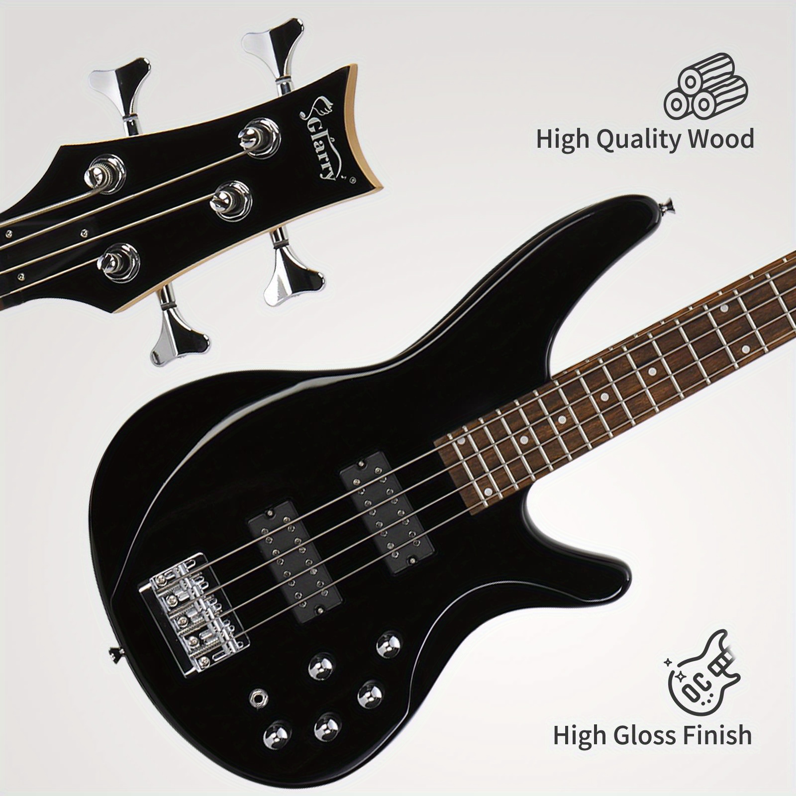 44 inch 4 string double pickup electric bass guitar bundle black details 2