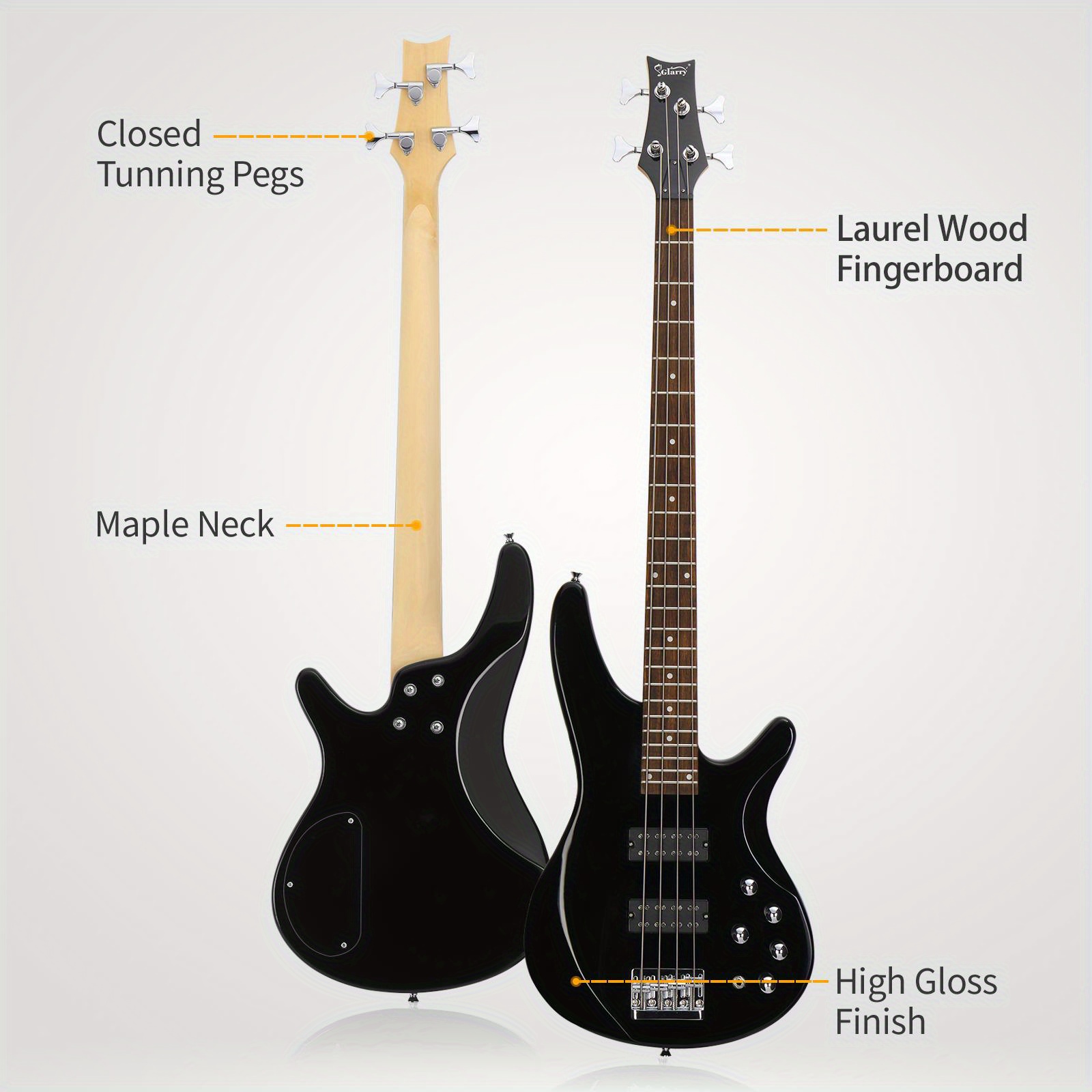 44 inch 4 string double pickup electric bass guitar bundle black details 3