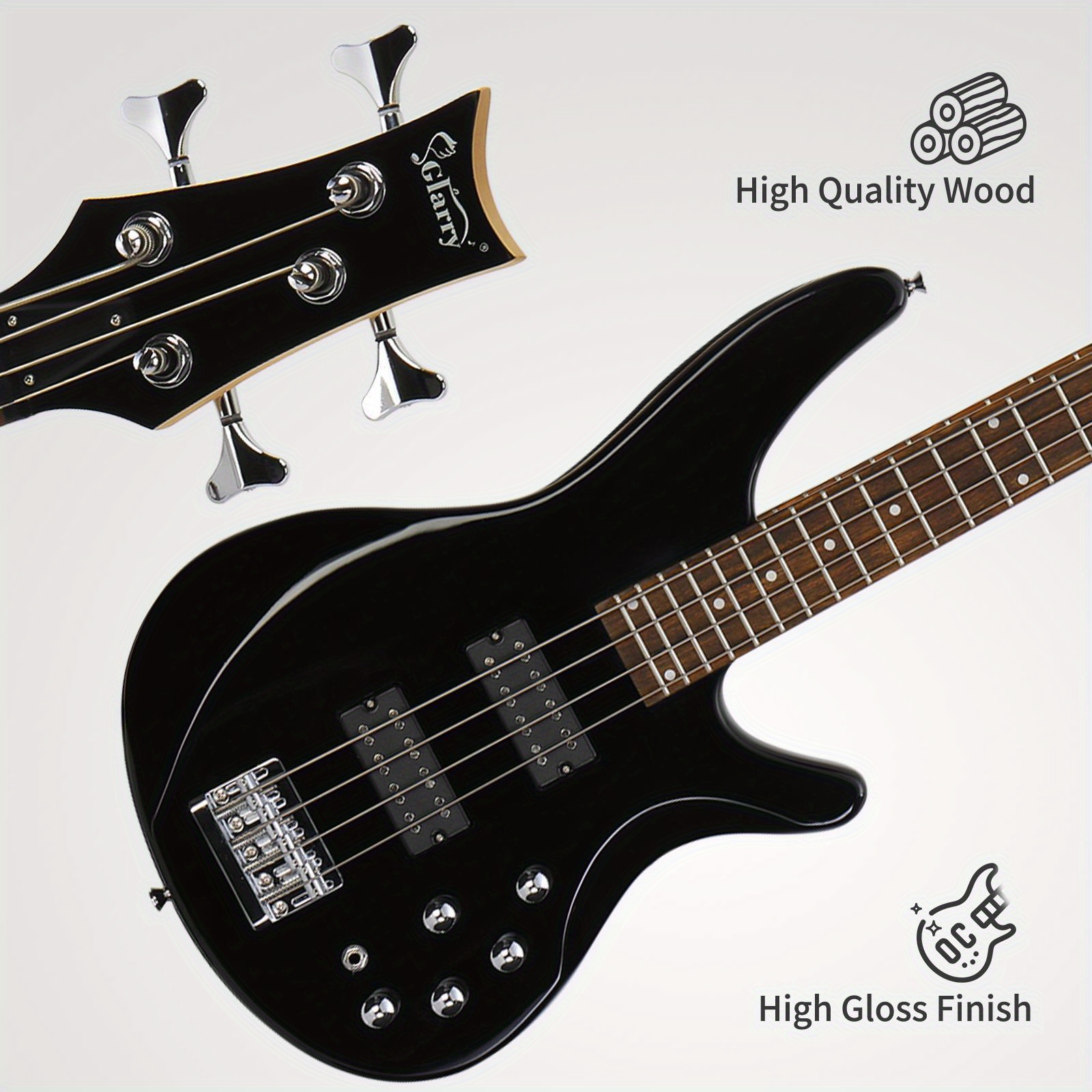 44 inch 4 string double pickup electric bass guitar bundle black details 6