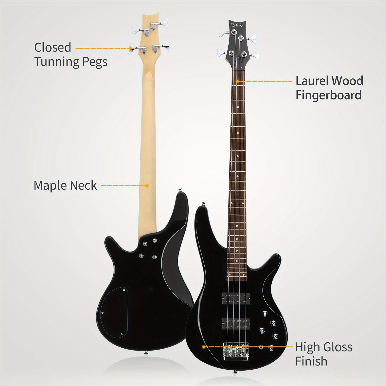 44 inch 4 string double pickup electric bass guitar bundle black details 9