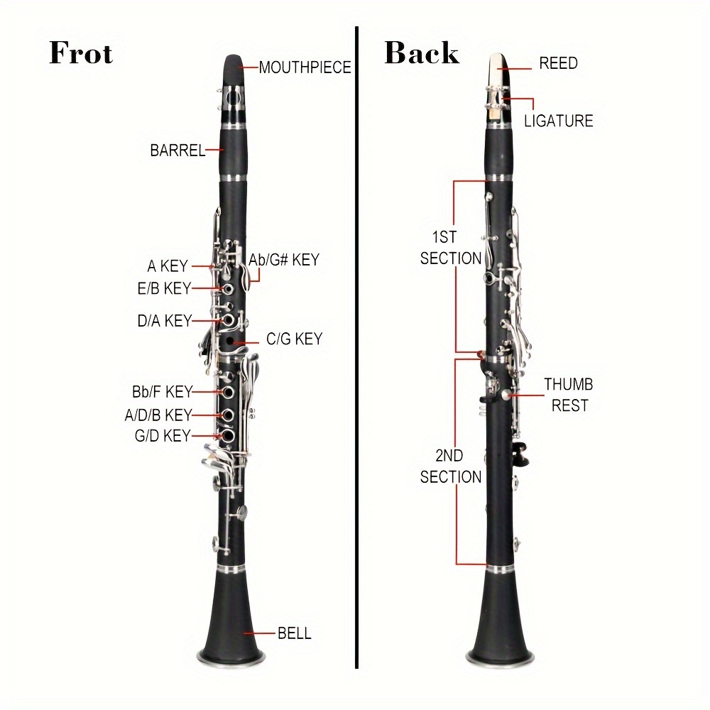 17 keys flat b black clarinet with two mouthpieces connector for beginner student details 6