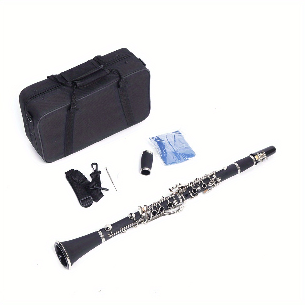 black 17 key b flat clarinet nickel plated key box cleaning cloth lubricant screwdriver details 3