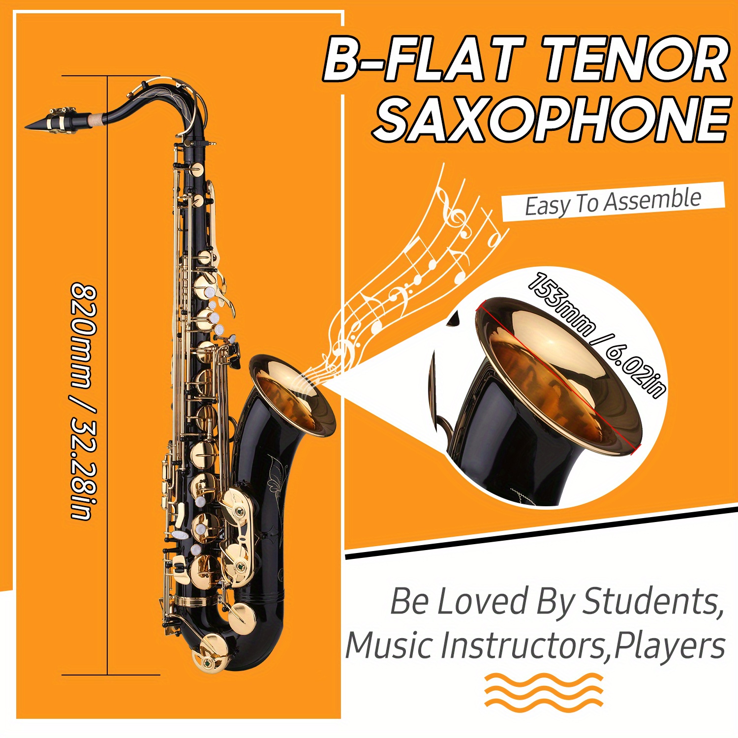 b flat   saxophone   lacquer sax with instrument case mouthpiece reed neck strap cleaning cloth brush for musicians beginners details 7