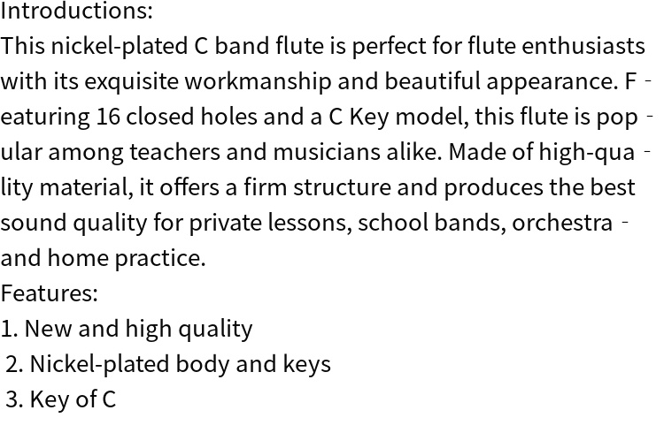 high quality nickel plated c band flute with   for flute enthusiasts 16 closed holes key of   material flute details 0