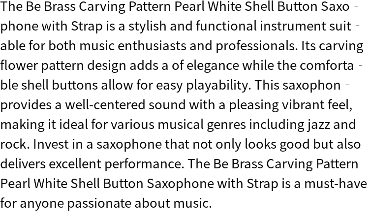 professional brass saxophone with carving flower pattern and pearl white shell button complete with strap a must have for music amateurs and professionals alike details 1