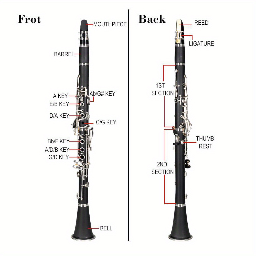 17 key beginner clarinet black with 2 mouthpieces connector for students details 3