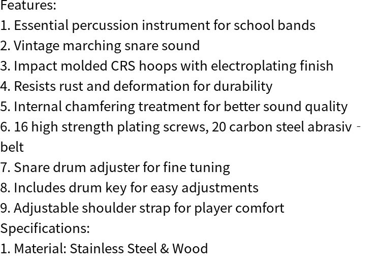 marching drum set with drumsticks key strap percussion instrument for school band adjustable shoulder strap included details 2