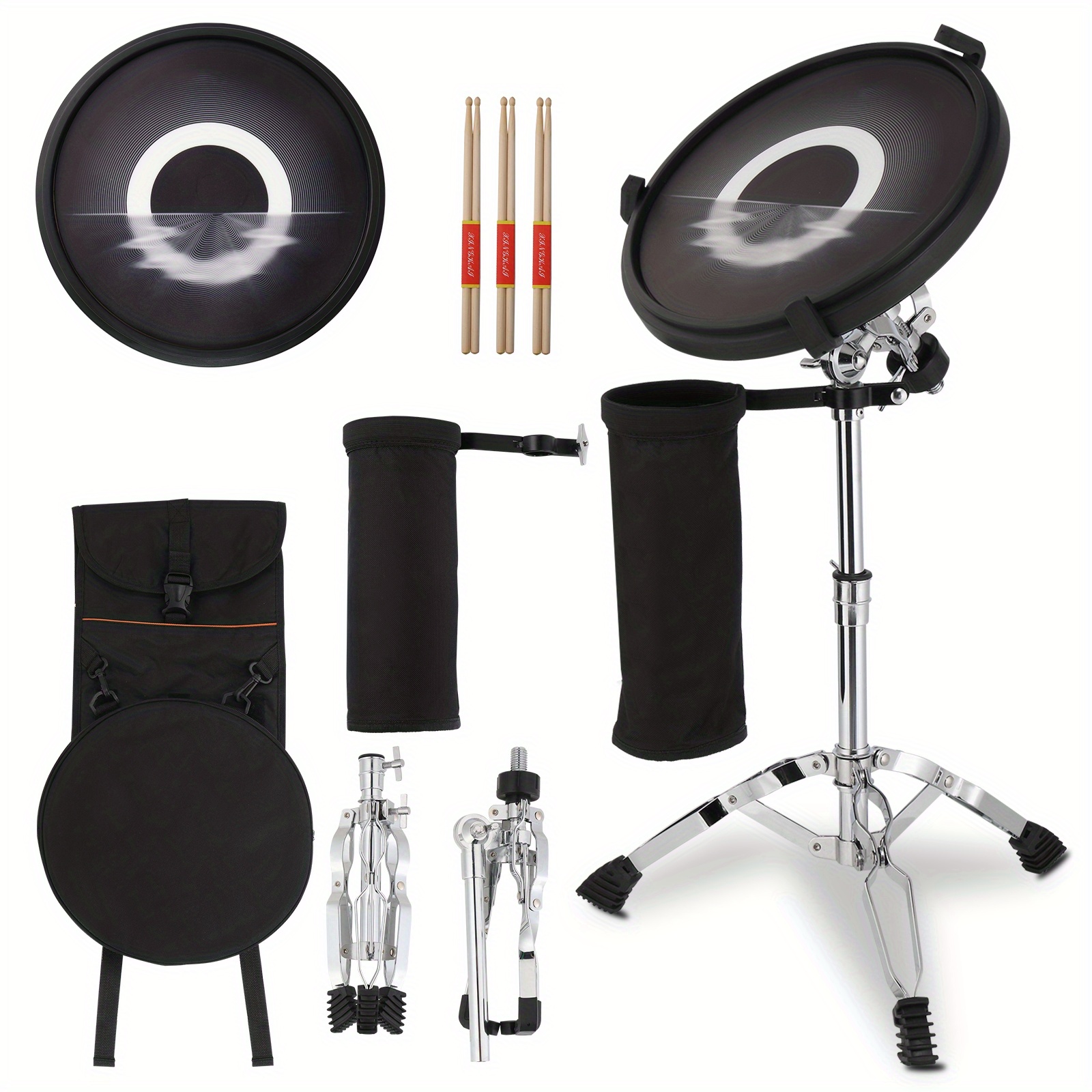 12in round silicone black practice drum with stand details 2