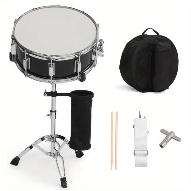 14 x 5 5in snare drum set with drumstick holder snare drum bag strap mute pad drum stick for beginner student black details 1