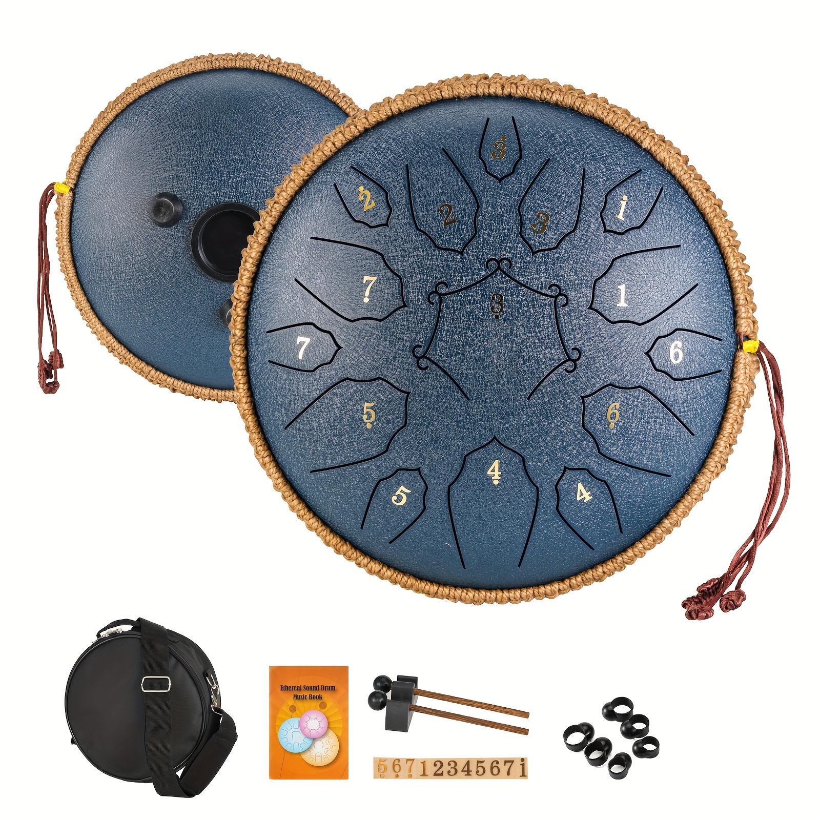 a 15 note steel tongue drum percussion instrument in the key of d corn shaped hand drum with drumsticks carrying bag and sheet   education concerts spiritual healing yoga entertainment happy eid details 2