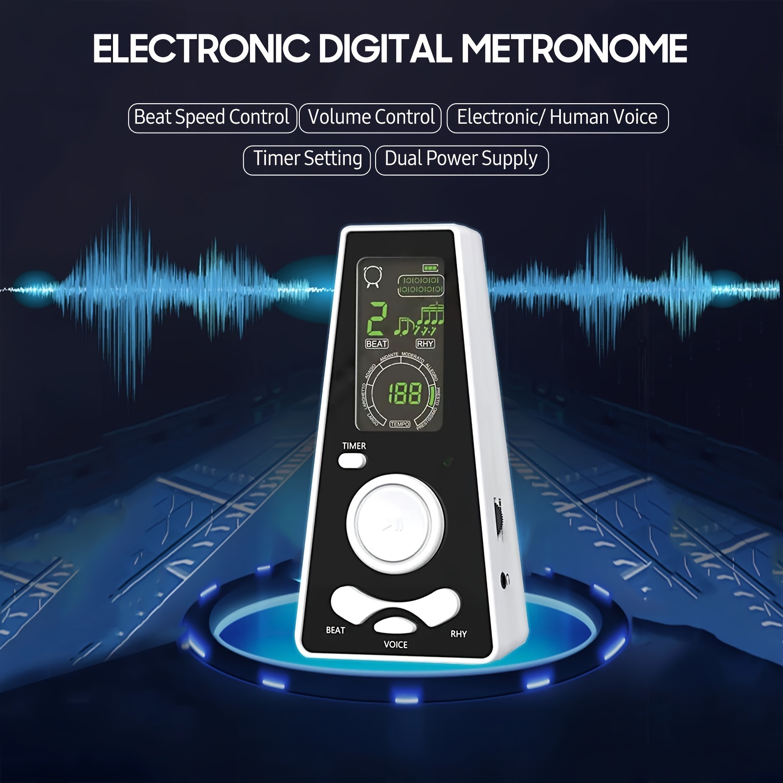 electronic digital metronome timer universal electronic metronome with volume and beat speed control battery usb cable powered details 3