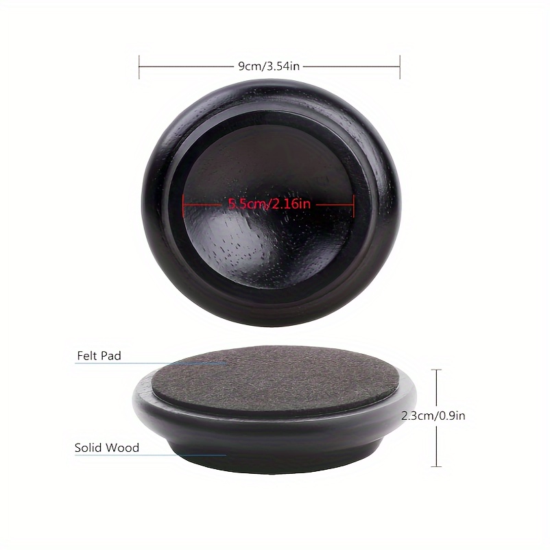 4pcs black solid wood piano caster cups with non slip noise reducing felt pads ideal for upright pianos sofas beds chairs on hardwood floors details 2